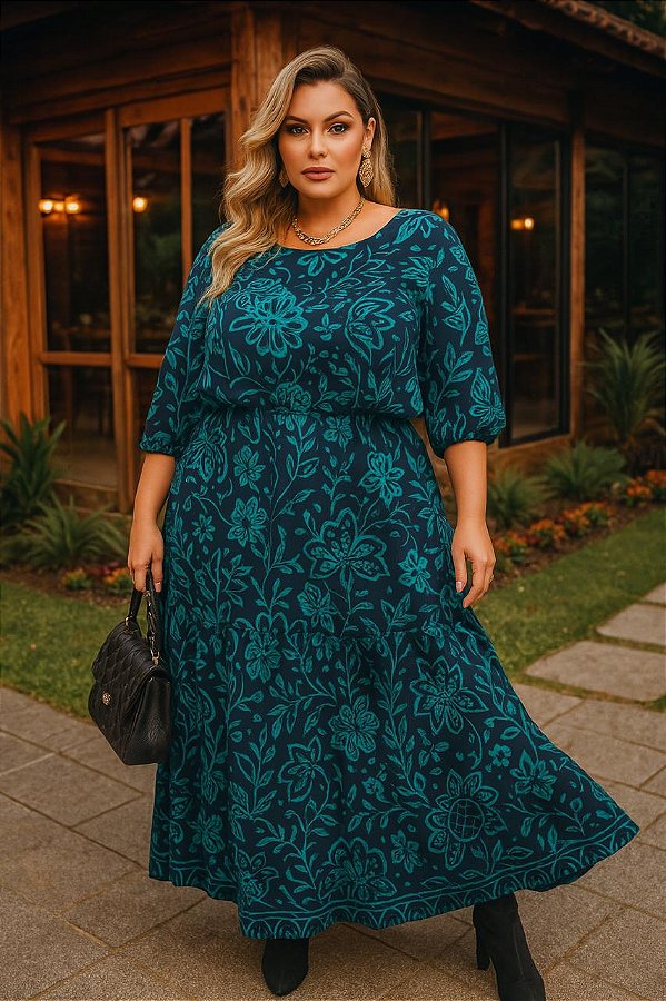 Vestido Longo de Viscolinho Dani Plus Size