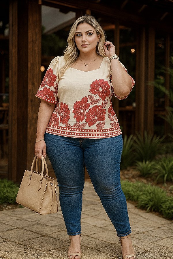 Blusa de Viscolinho Bela Plus Size