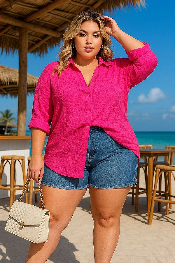 Camisa Ilhéus Pink Plus Size