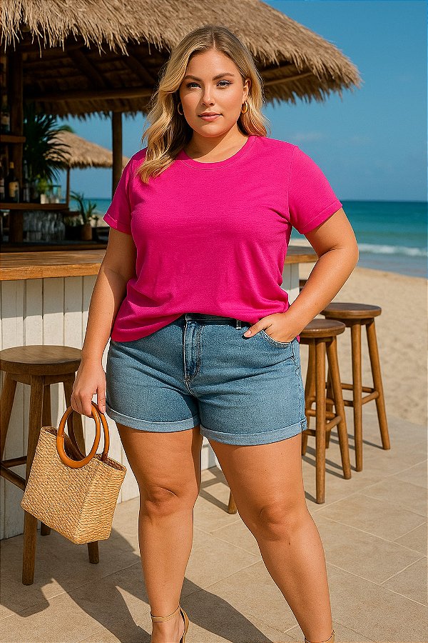 T-shirt Guarujá Pink Plus SIze