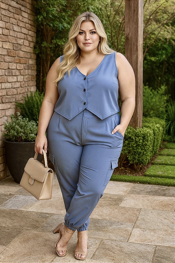 Colete de Alfaiataria com Botões Plus Size