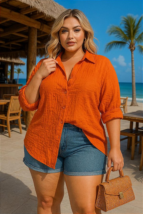 Camisa Ilhéus Orange Plus Size
