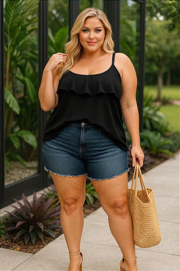 Blusa de Alça Salinas Preto Plus Size