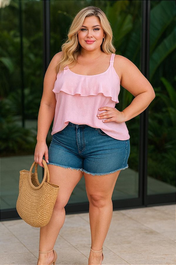 Blusa de Alça Salinas Rosa Plus Size