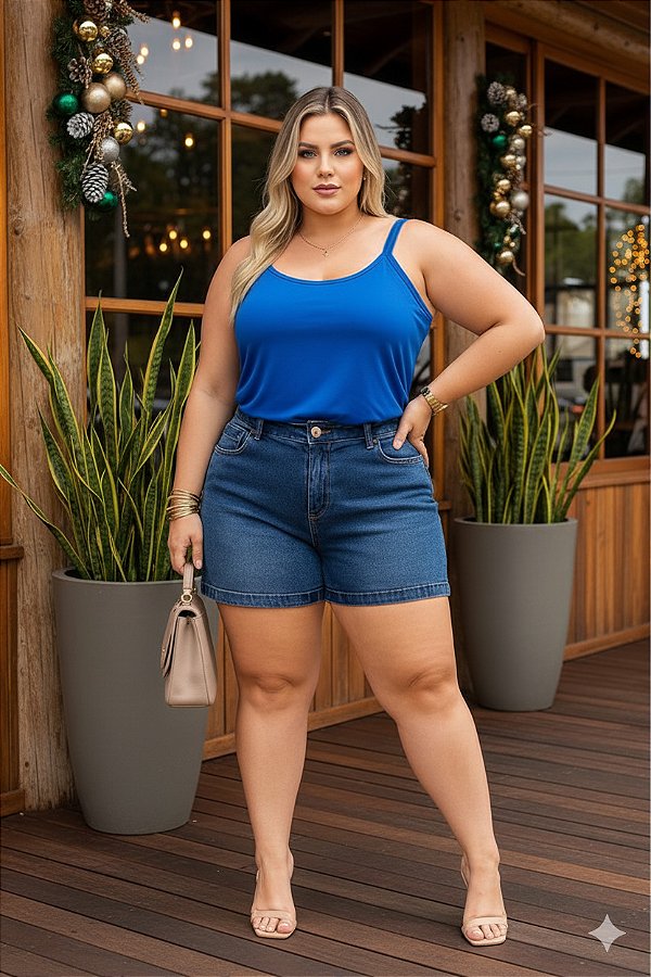 Regata de Malha Azul Plus Size