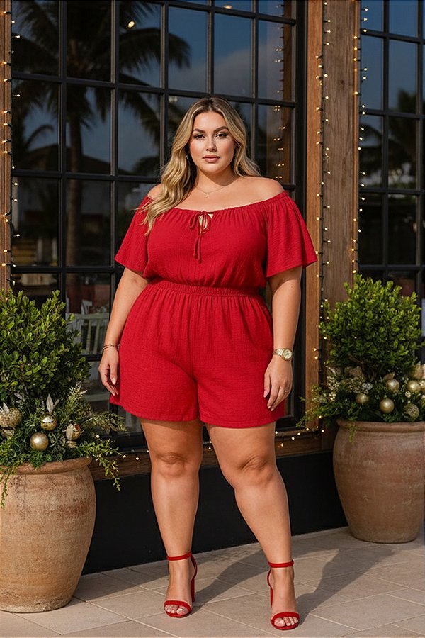 Macaquinho Ciganinha Red Plus Size (new)