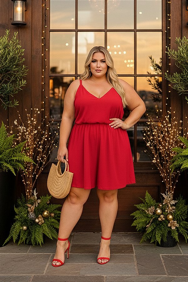 Macaquinho Vermelho Manoela Plus Size