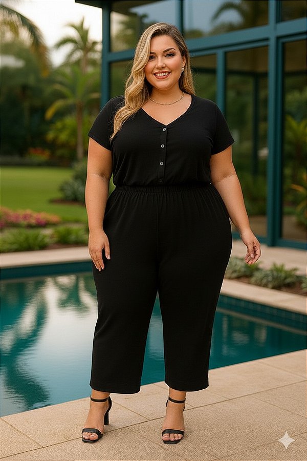 Macacão Madri Preto Plus Size