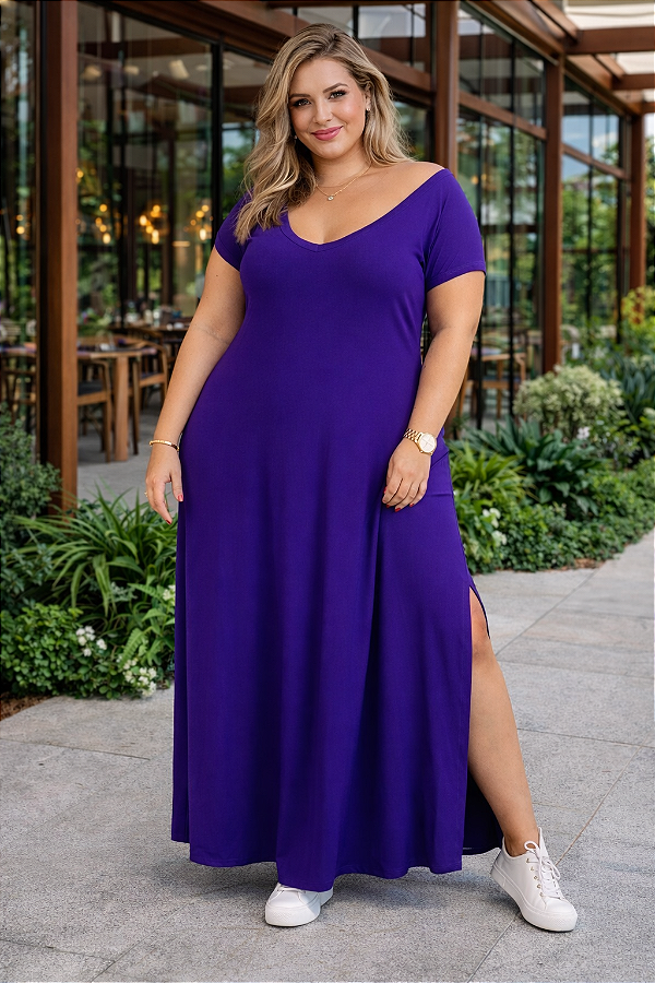 Vestido Longo Valentina Roxo Plus Size