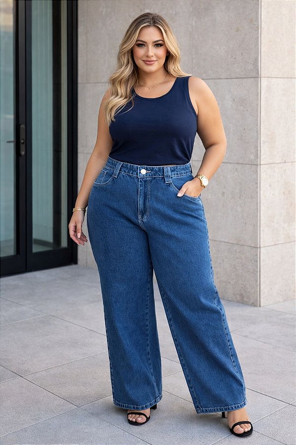 Calça Jeans Wide Leg Essence Plus Size