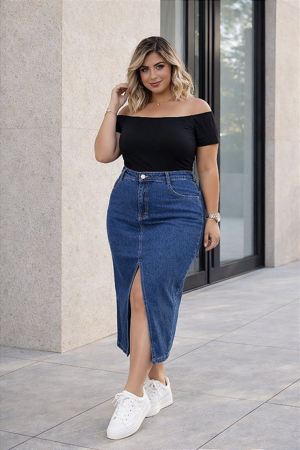 Saia Jeans Ousadia Plus Size