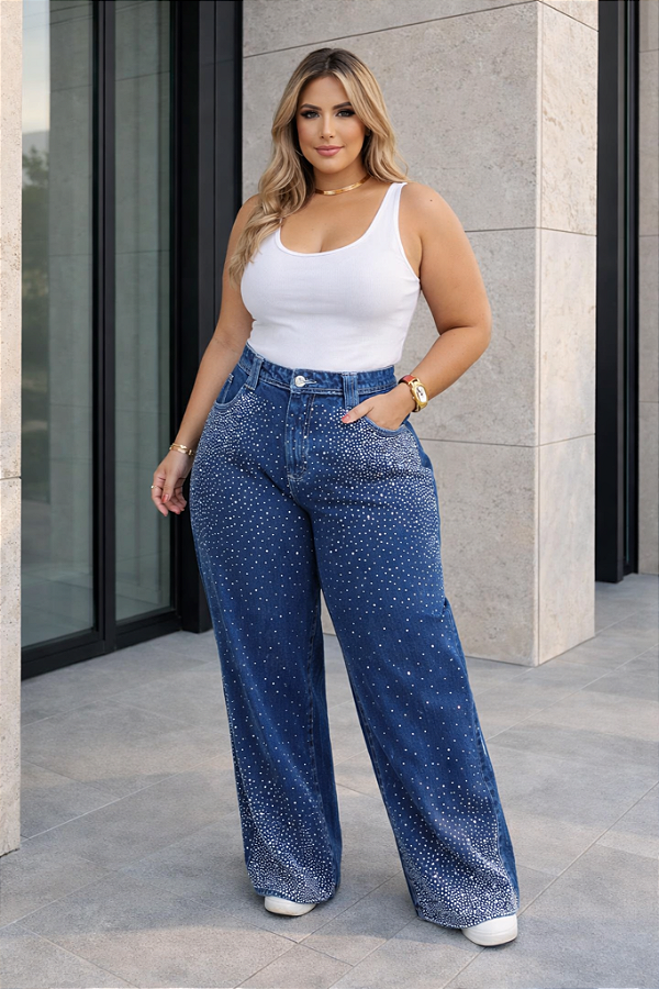 Calça Jeans Star com Brilho Plus Size