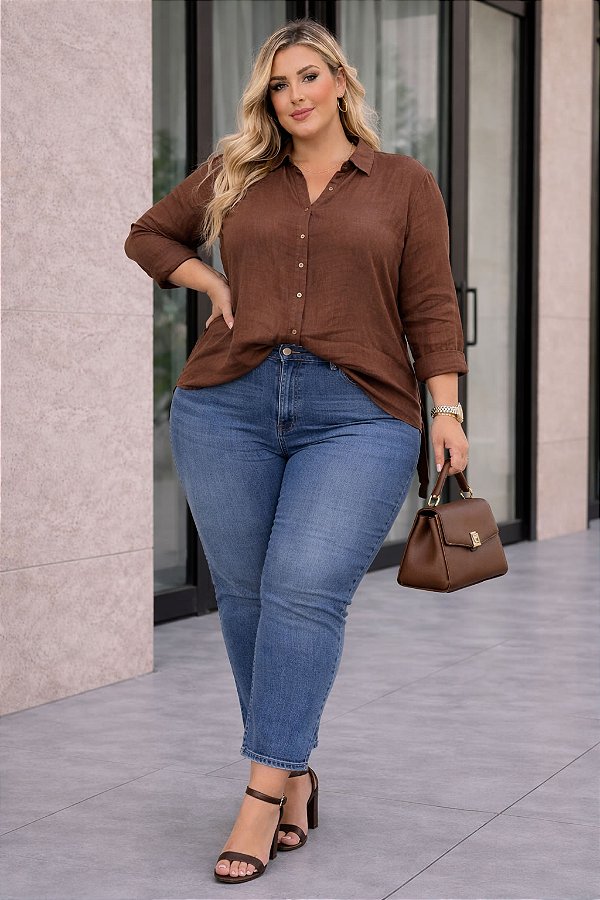Camisa Valentina de Airflow Marrom Plus Size