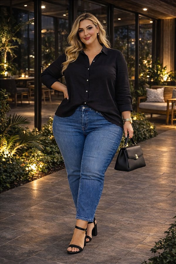 Camisa Valentina de Airflow Preto Plus Size