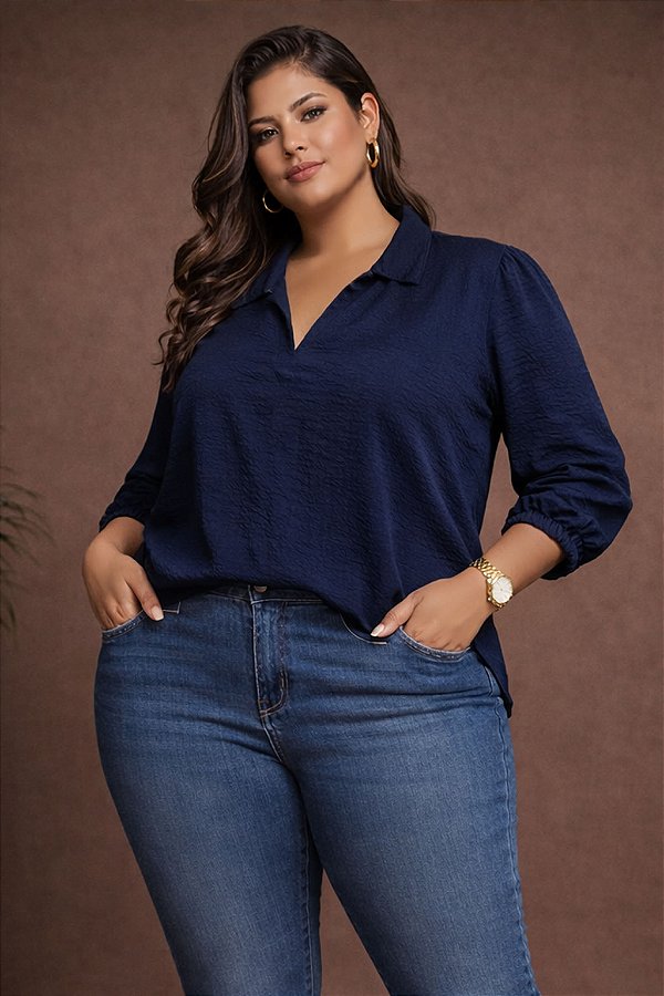 Blusa London Azul Marinho Plus Size