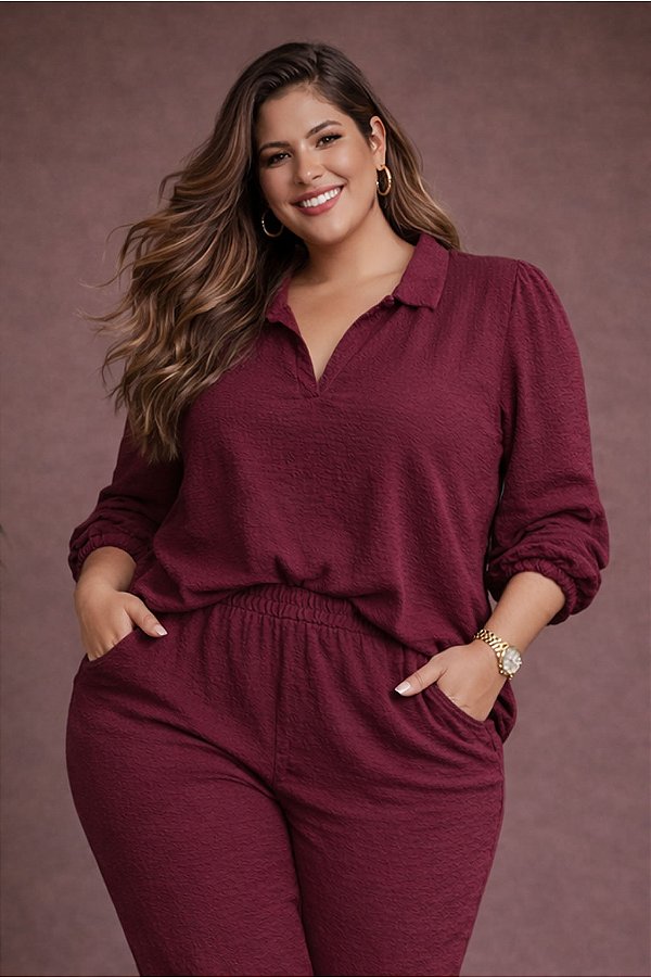 Camisa Helena Vinho Plus Size