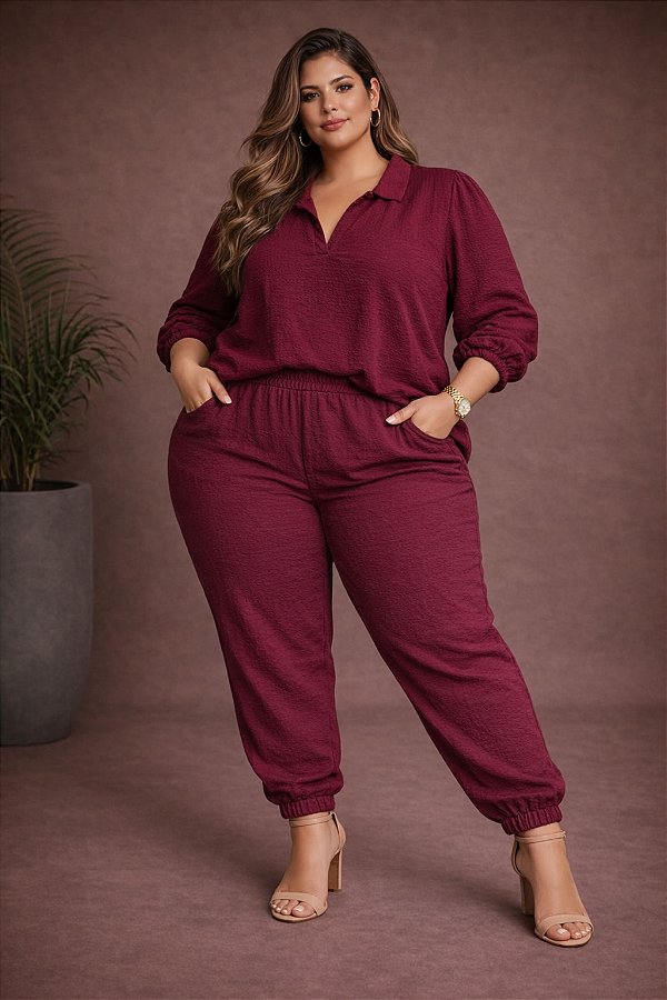 Calça Jogger Helena Vinho Plus Size