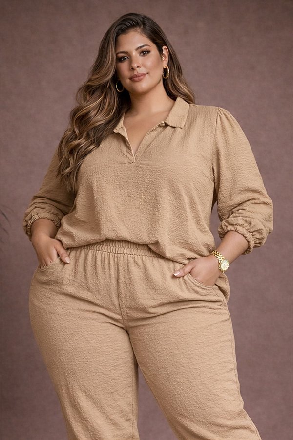 Blusa Helena Bege Plus Size