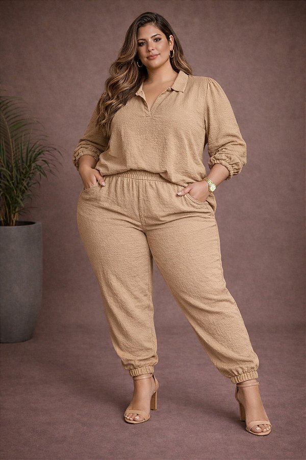 Calça Jogger Helena Bege Plus Size