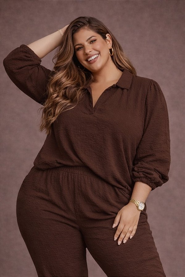 Camisa Helena Marrom Plus Size