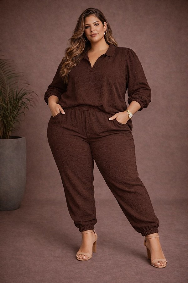 Calça Jogger Helena Marrom Plus Size