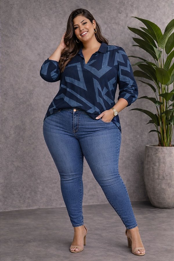 Camisa Natássia de Viscolinho Plus Size