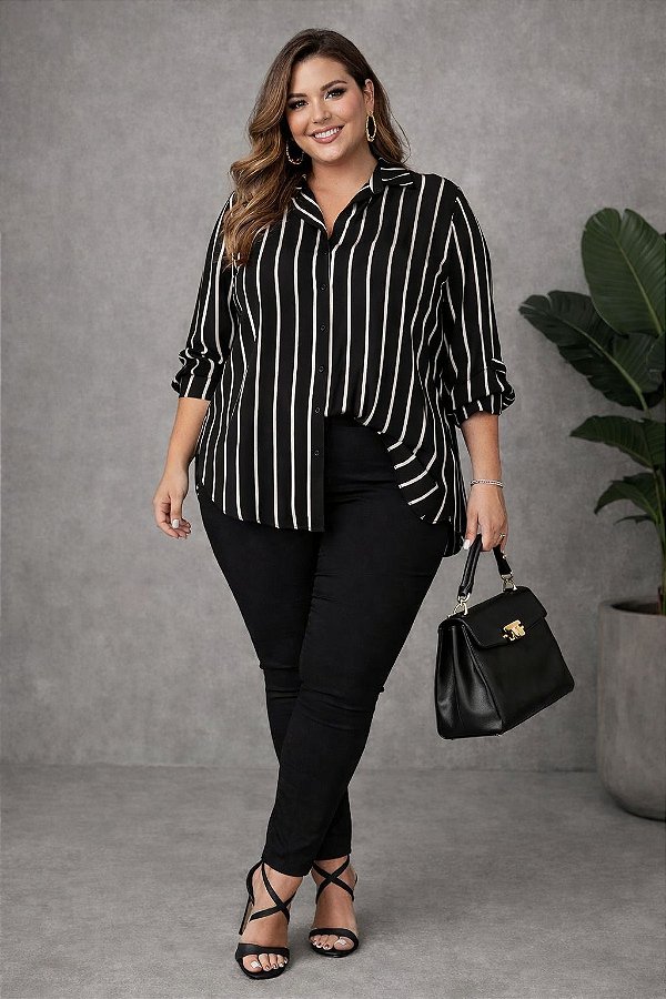 Calça Karen Slim de Bengaline Preto Plus Size