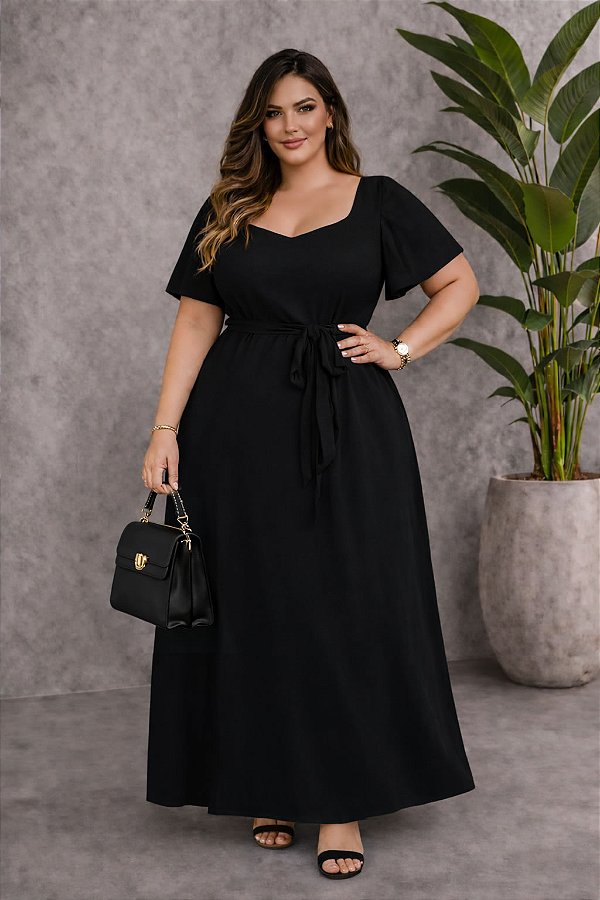 Vestido Longo Natássia Preto Plus Size