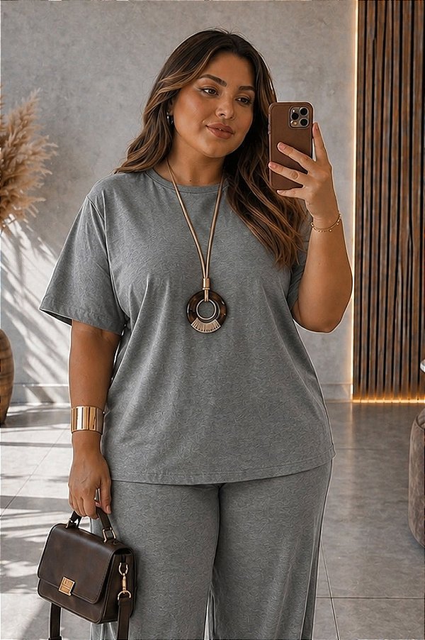 Blusa de Moletinho Cinza Mescla Sofia Plus Size