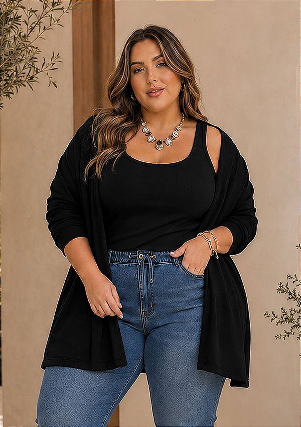 Regata de Lanzinha Black Rebeca Plus Size
