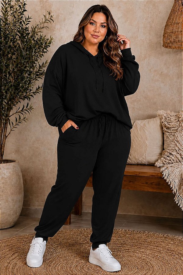 Calça Jogger de Lanzinha Preto Inverno Plus Size