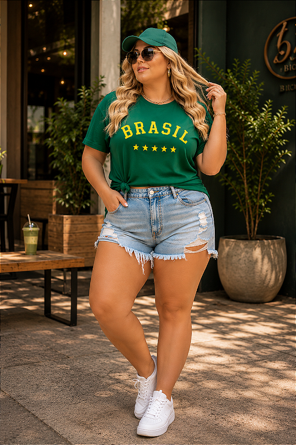 T-shirt Verde Brasil Copa do Mundo Plus Size