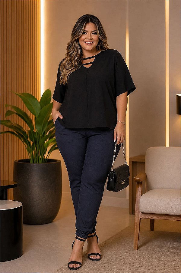Blusa Work Preta Plus SIze