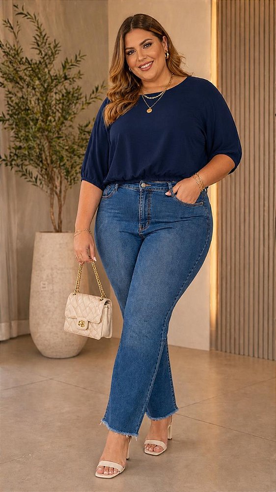 Blusa Cindy Azul Marinho Plus Size