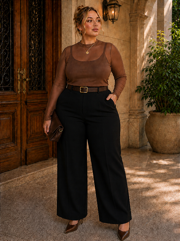 Regata de Malha Marrom Nayara Plus Size