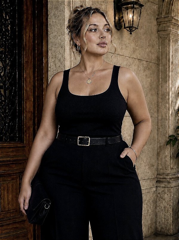 Regata de Malha Preta Nayara Plus Size