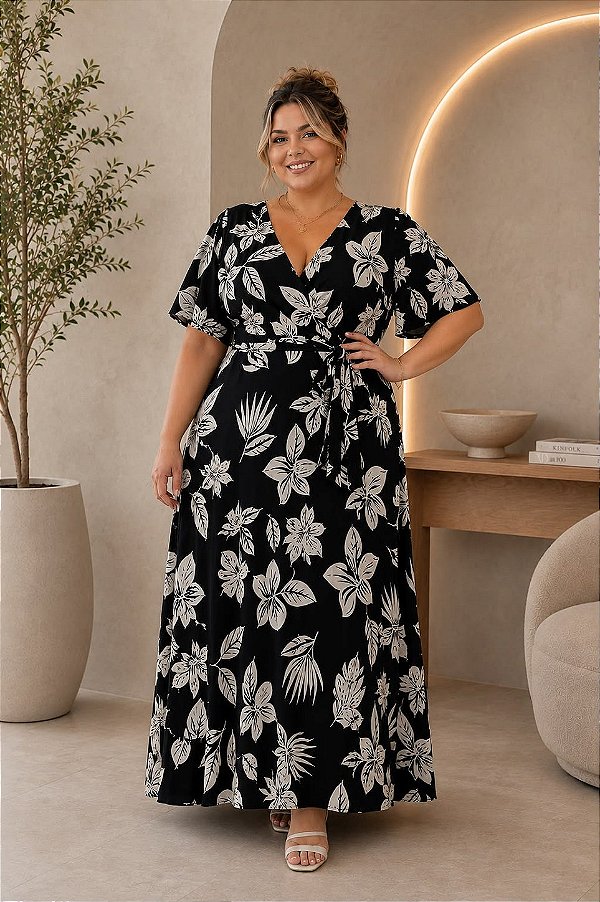 Vestido Longo de Viscolinho Michele Plus Size