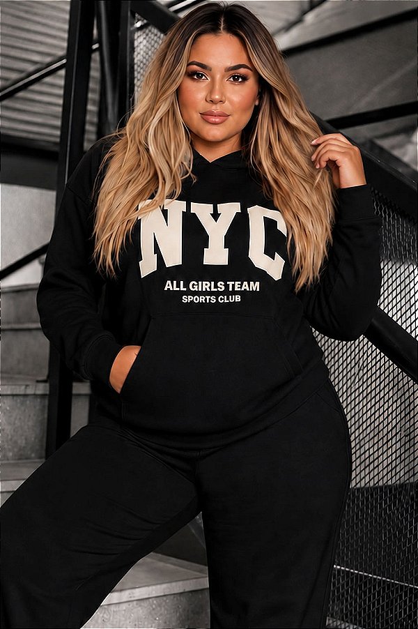 Blusão New York City de Moletinho com Capuz Plus Size