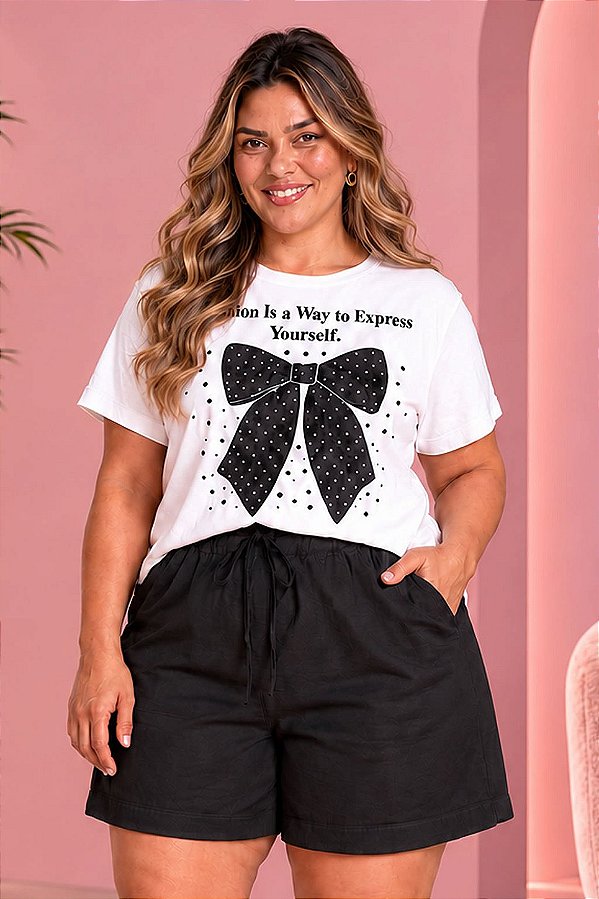 Short de Alfaiataria Malibu Preto Plus SIze