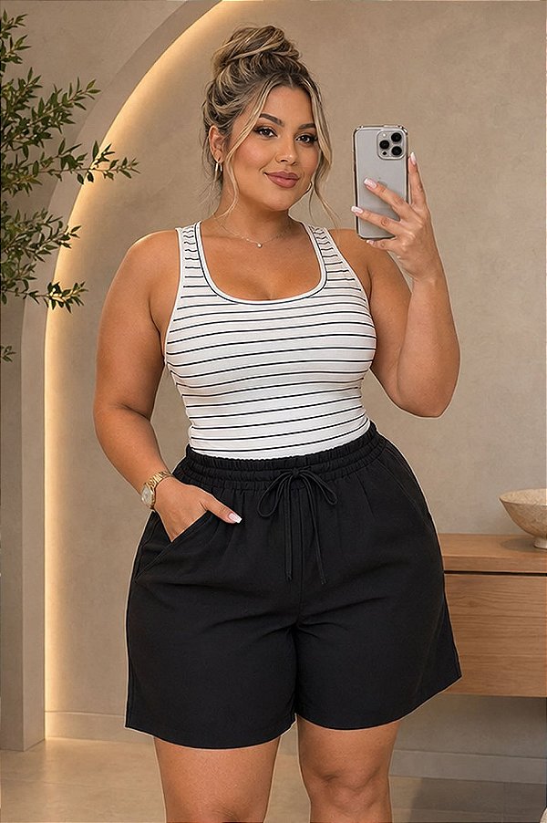 Short de Alfaiataria Malibu Preto Plus SIze