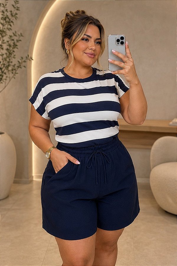 Short de Alfaiataria Malibu Marinho Plus SIze
