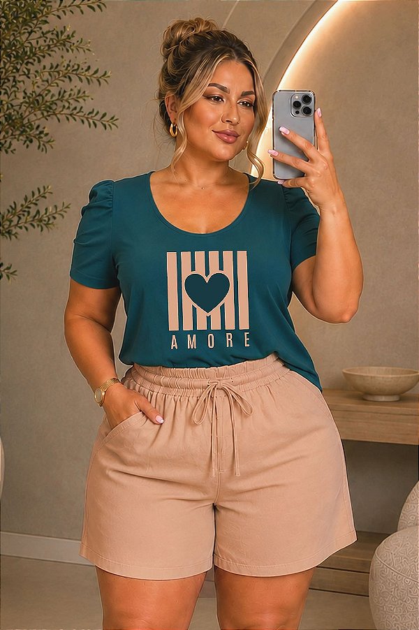 Blusa T-SHirt Amore Manga Princesa Plus Size