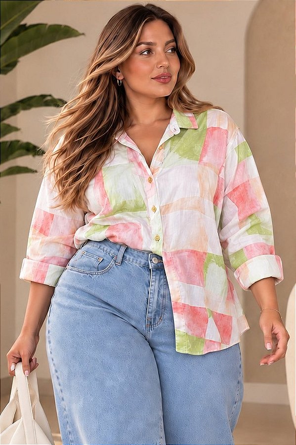 Camisa Rebeca de Viscolinho Plus SIze