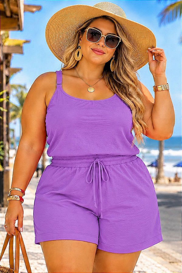Conjunto de Regata + Short Praia Mar Roxo Candy Plus Size
