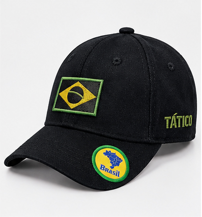 Boné Tático Brasil Bordado Preto — Bandeira Brasileira
