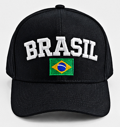 Boné Brasil Preto com Bandeira Brasileira Bordada