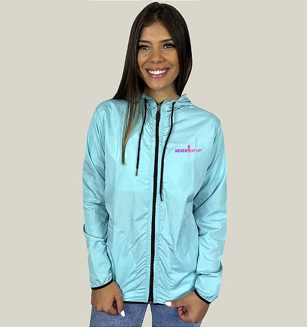 Corta Vento Feminino Azul Claro Corrida WSS Never Give Up!