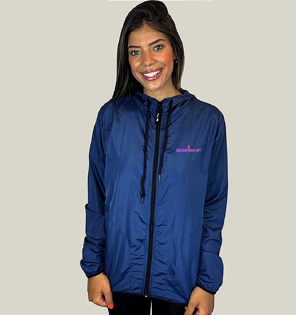 Corta Vento Feminino Azul Marinho Corrida WSS Brasil Never Give Up!