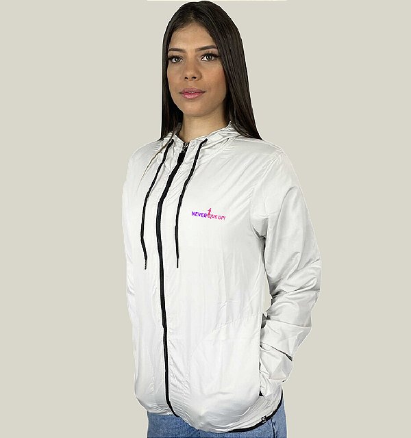 Corta Vento Feminino Branco Off White Corrida WSS Brasil Never Give Up!