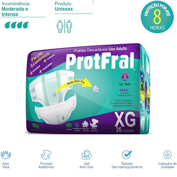 Fralda Geriatrica Protfral Econômica Noite e Dia Tamanho XG pacote c/26 Protdesc